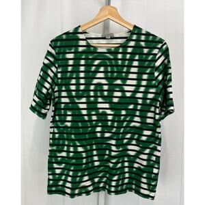 COS Graffiti Stripe Short Sleeve Tee Shirt Cotton Green Multicolor Size S
